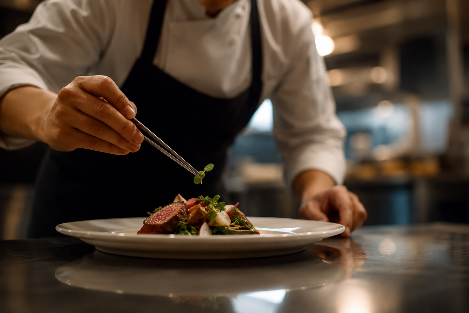 Chef carefully plating a dish