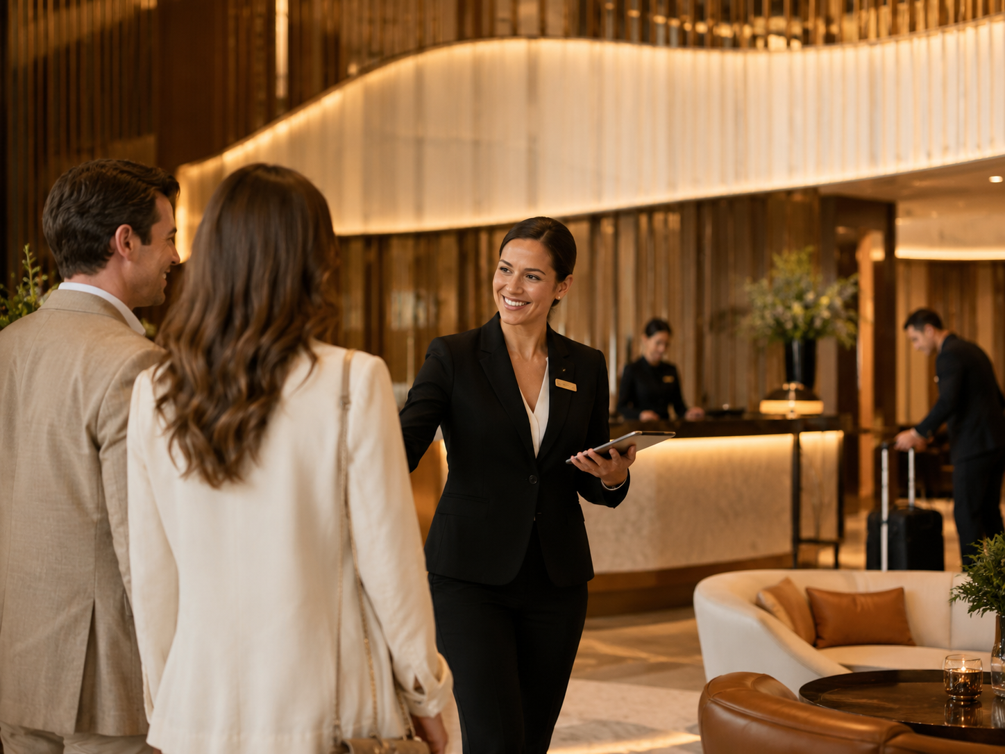 Elegant hospitality welcome experience in a luxury lobby