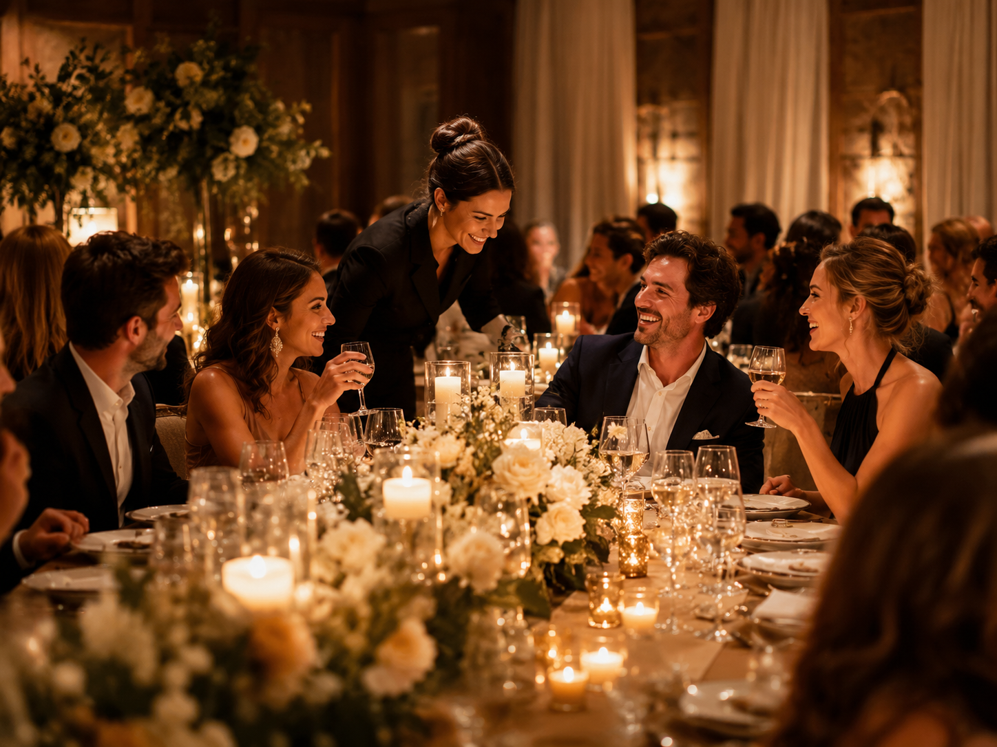 Warmly hosted event dinner with guests